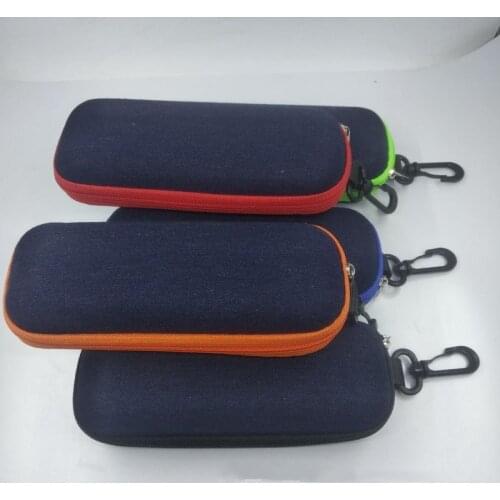 Denim Hard Fabric Glasses Box Portable Zipper Eyeglasses Case Sunglasses Container Reading Glasses Travel Carry Bag with Hook