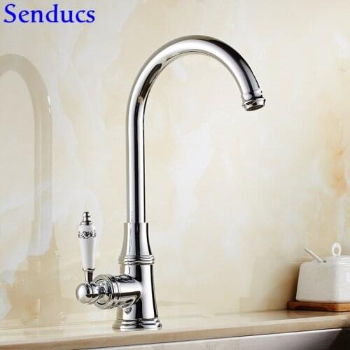 Senducs Chrome Kitchen Faucet Quality Brass Kitchen Sink Faucet 360 Degree Rotation Kitchen Mixer Tap Polished Basin Faucets