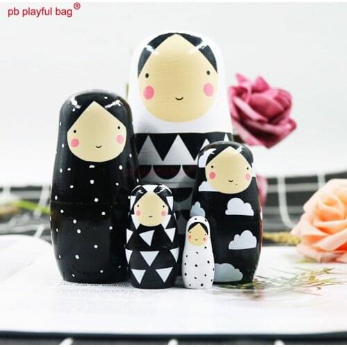 PB Playful bag Five story Russian wooden dolls ins wind black and white toy set creative childrens gifts home decoration HG132
