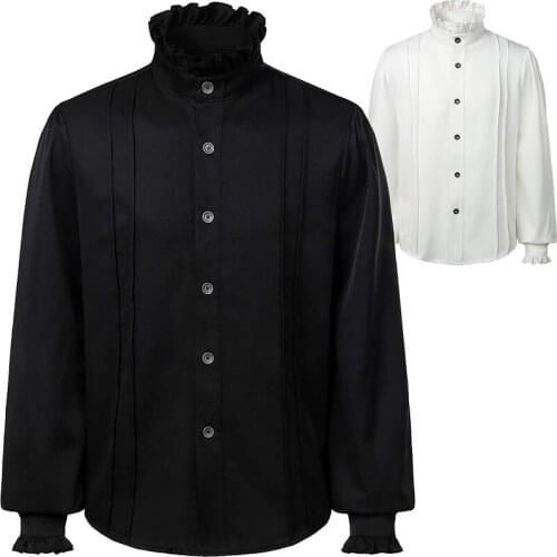 LUCLESAM Men Medieval Steampunk Retro Long Sleeve Shirt Mens Victorian Style Stand Collar Tops cosplay halloween costumes