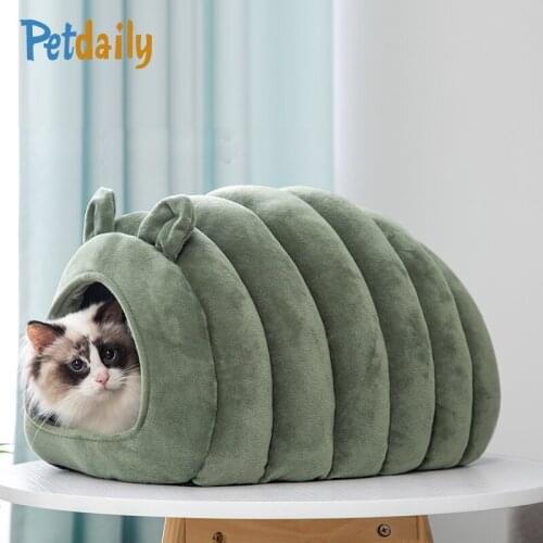 Cute Semi-enclosed Cat Kennel/Nest, Soft Plush Winter Warm Indoor Puppy Small Dogs House,Kitten Pet Cat bed With Washable Mat