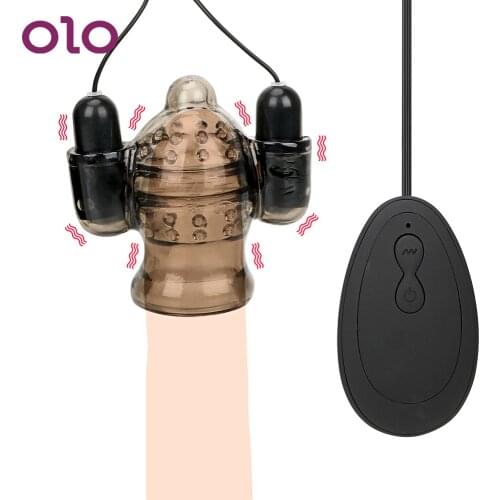 OLO Penis Head Vibrator Cock Ring Glans Trainer Massage Male Masturbator Delay Ejaculation 20 Speed Sex Toys For Men