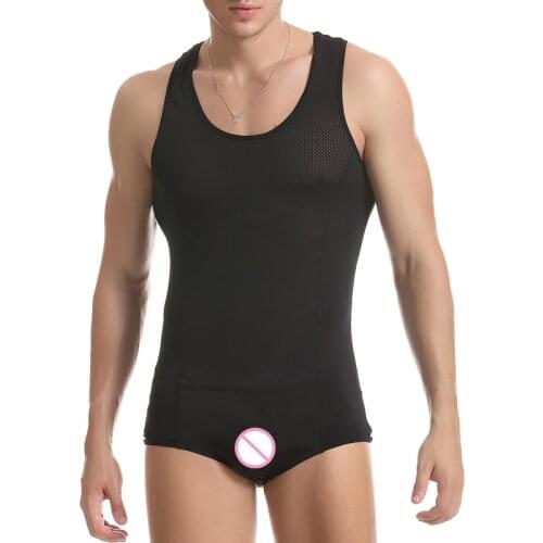 Male Mesh Gauze Sexy One Piece Transparent Hot Shapers Bodysuit Men Boxers Man See Through Wrestling Singlet Body Mens