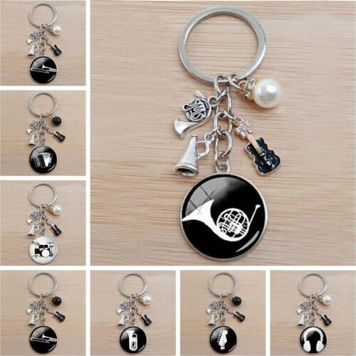 Musical instrument saxophone art printing pendant keychain cabochon glass keychain car bag jewelry gift