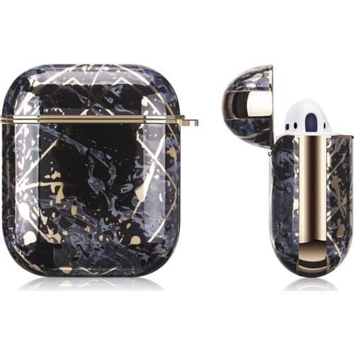 Netarlier Black Grey Marble Wireless Bluetooth Earphone Case For Apple AirPods 1 2 Gold Chrome IMD Hard Cover With Hanger Hook