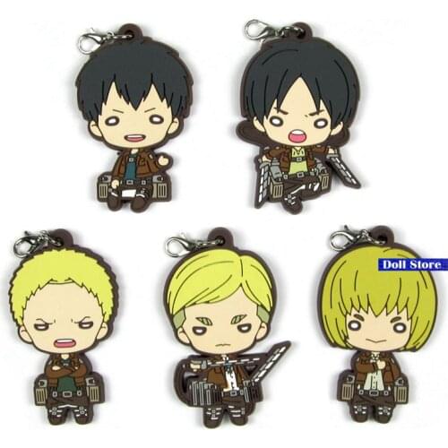 Attack on Titan Anime keychain Krista Lenz Rivaille Eren Armin Sasha Mantra Rubber strap/phone charms D195-20