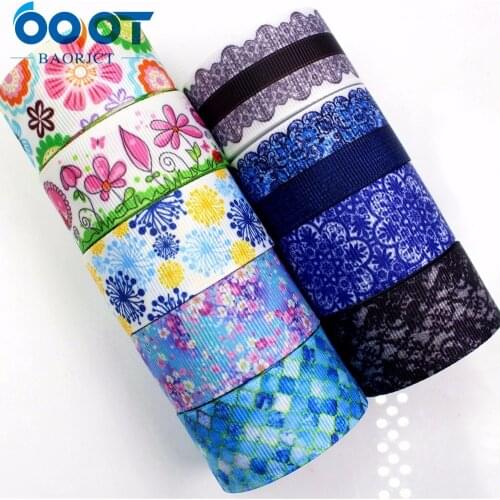 OOOT BAORJCT 175164 25mm 10yard Flower Ribbons Thermal transfer Printed grosgrain Wedding Accessories DIY handmade material