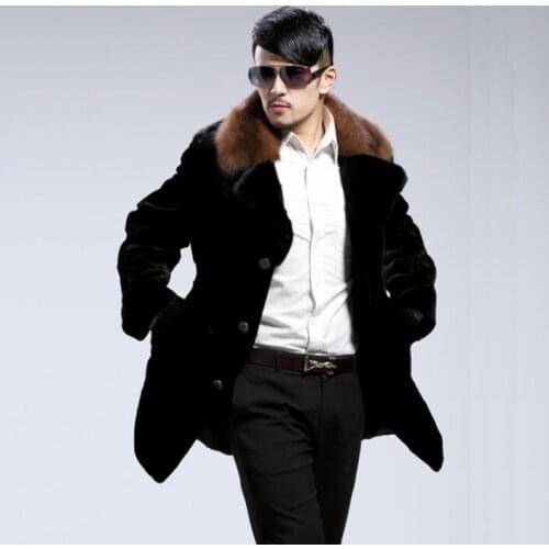 Autumn faux mink fur leather jacket mens winter thicken warm Single-breasted fur leather coat men loose jackets fashion B228