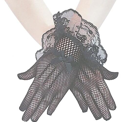 1pair Women For Wedding Lace Gloves High Elasticity Outdoor Knitted Net Ladies Elegant Summer Party Full Finger Short Protection
