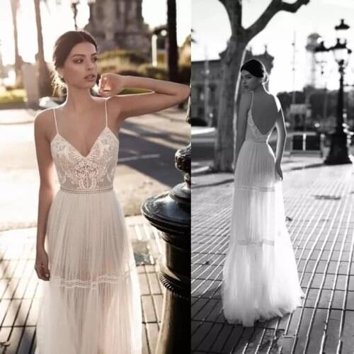 Berta A Line Summer Boho Wedding Dress for Beach Bride Gowns Lace Backless Bohemian 2021 Women Vestido de Casamento