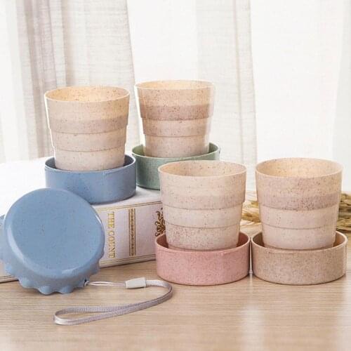 Portable Folding Cups Wheat Fiber Water Cup Travel Silicone Retractable Coloured Portable Outdoor Coffee Handcup