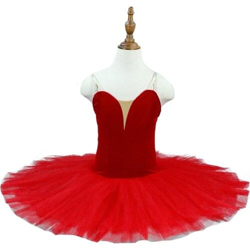 Pre-Professional Ballet Costume Red Pancake Tutu Child Classical Tutu Costumes With Leotard Practice For Girls And Women 18044C
