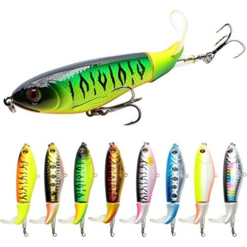 1pcs New Quality 9cm 17g Whopper Plopper Topwater Floating Fishing Lure Artificial Hard Popper Bait Soft Rotating Tail 8 colors