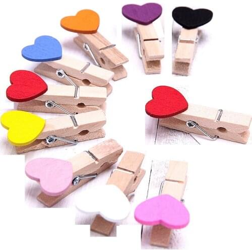 50PCS/Lot Mini Romantic Loving Heart Shape Wood Clips Handicrafts Photos Papers Clothes Pegs Home Bachelorette Party Decorations