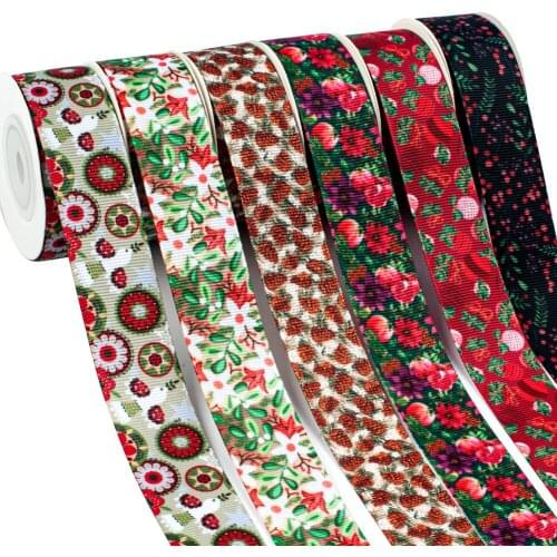 Christmas Printed Grosgrain Ribbon Snowflakes Santa Claus Print Satin Ribbon 5 Yards for Crafts, Bows, Wreaths, Gift Wrapping