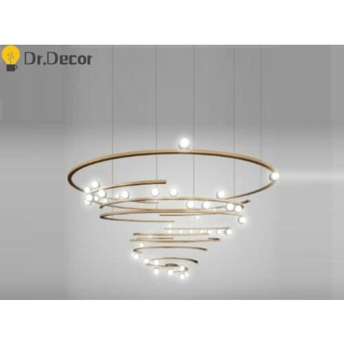 Modern Designer LED Chandelier Lighting Living Room Hotel Hall Glass Circle Ceiling Chandeliers Lamp Villa Indoor Lighting Decor