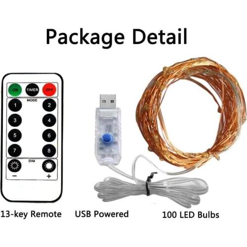 5M 10M 8 Mode Remote Control Dimmable USB Powered LED Silver Gold Copper Wire String Lights Decor Christmas Fairy Garlands Light