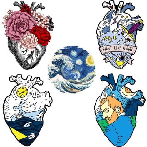 Pulaqi Iron On Transfer Heart Flowers Patches For Clothing Van Gogh Thermal Stickers On Clothes Fashion Clothing DIY Applique