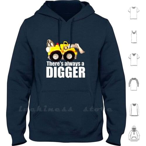 Digger Hoodies Long Sleeve Digger Construction Machine Machinery Build Building Builder Toy Yellow Silver Wheel