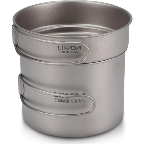 Lixada Ultralight Titanium Pot Outdoor Camping Titanium Bowl Set Camping Picnic Cookware Set with Folding Handles