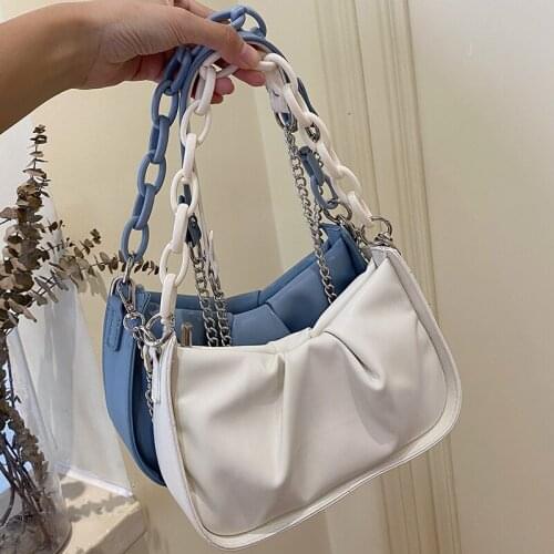 2021 summer new acrylic chain one shoulder underarm bag womens pleated clouds shoulder bag