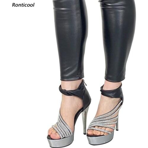 Ronticool 2021 Women Summer Sandals Beautiful Rhinestone Stiletto High Heels Open Toe Pretty Black Party Shoes US Size 5-20