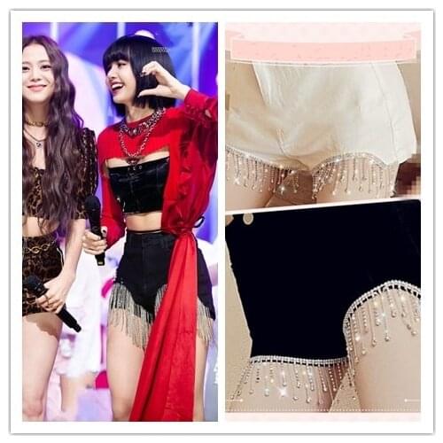 Korean Celebrity dance show fashion summer new women denim Shorts high waists Streetwear Plus size sexy Diamond tassel shorts
