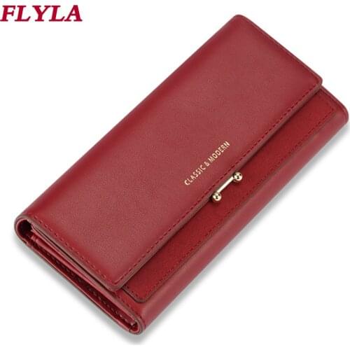 Womens leather wallet long large-capacity wallet tri-fold clutch new women purse