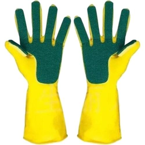 1pair Latex Kitchen Cleaning Dishwashing Gloves Reusable Scrub Sponge Dish Washing Gloves With Scouring Pad Home Clean Tools