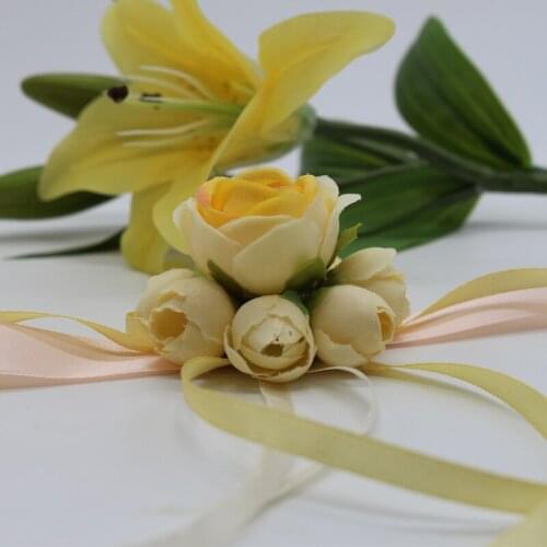 10 Pcs\lot Handmade Silk Rose Artificial Hand Flowers Guest Bridesmaid Bride Wrist Flower For Wedding Party Decoration