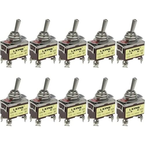 10pce toggle switch silver contact four feet two gear 1221 shake switch button switch 15A250V