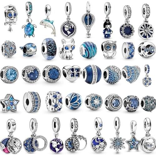 2021 new 925 Sterling Silver Shining blue snowflake Charms Beads Bracelet Fit Original Pandora Bracelet DIY Jewelry For Women