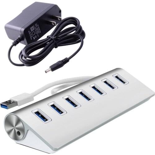 7 Port Aluminum USB 3.0 HUB 5Gbps High Speed +AC Power Adapter For PC Laptop