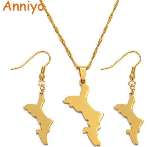 Anniyo Mahe Seychelles Map Jewelry sets Necklace Earrings for Women Gold Color Ethnic Jewellery Gifts #041821