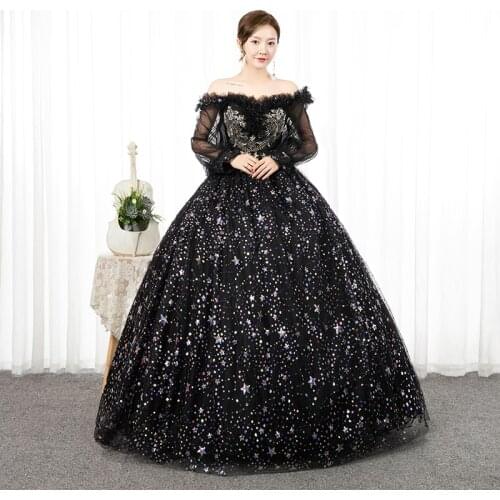 Shiny Lace Off The Shoulder Quinceanera Dresses With Long Sleeve Vestidos New Party Prom Ball Gown Classic Vestidos Quinceanera