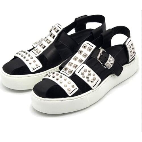 High top shoes for men fashion rivet men sandals genuine leather buckle Rome summer casual shoes