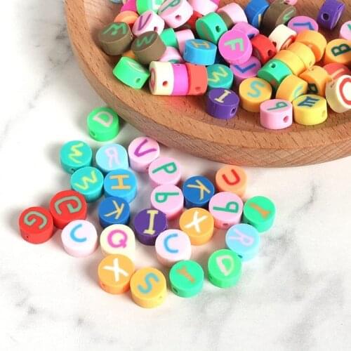 50pcs Random Mixed A-Z Letter Polymer Clay Spacer Beads For Jewelry Making DIY Bracelet Necklace Accessories 10mm Wholesale