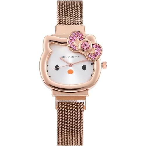 Sanrio hello kitty Diamond Childrens Quartz Watch Cartoon Metal Mesh Band Watch