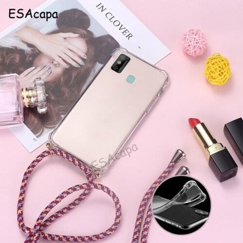 For TECNO SPARK 6 GO 5 Pro Crossbody Lanyard Cord Strap Case For Camon 15 air CD7 Shockproof Transparent Soft Phone Cover Capa