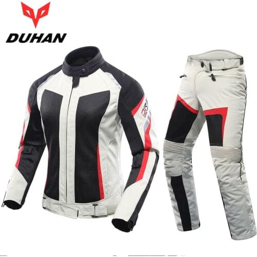 DUHAN Women Motorcycle Jacket+Motorcycle Pants Summer Breathable Motorcycle Suit Gray Racing Jacket Moto Jacket Blouson Moto