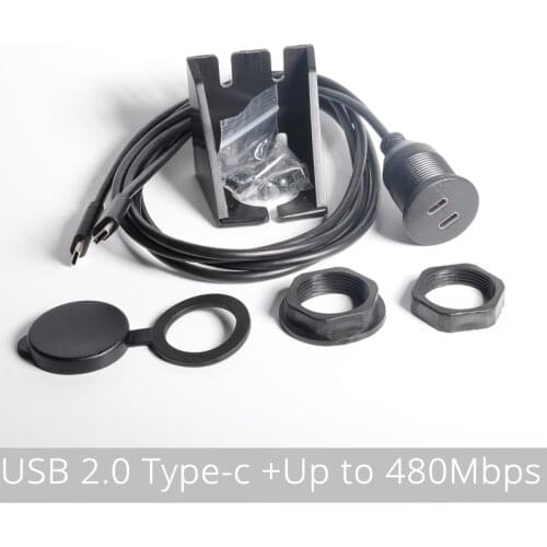 Dual Port USB 2.0 Type C Male to Female 2 Ports Car Mount Flush Cable Waterproof Extension for Car Truck Boat Motorcy Panel