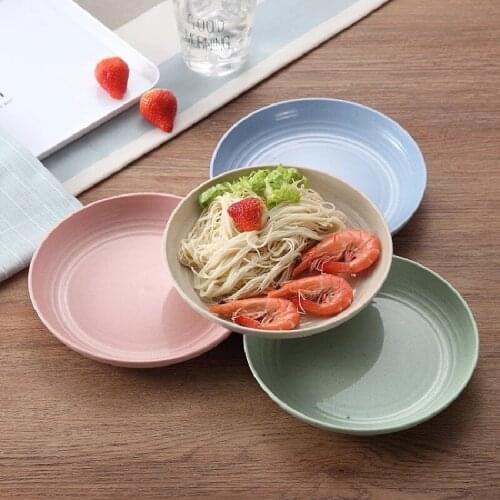 Environmental Protection Of Wheat Straw Plate Dishes Western Fruits Round Flat Plate Biodegradable Kitchen Utensils