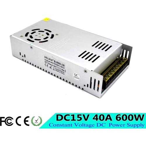 Best quality Single Output Switching Power Supply 600W 15V 40A Transformer 110V 220V AC TO DC15V SMPS for LED Light CNC Stepper
