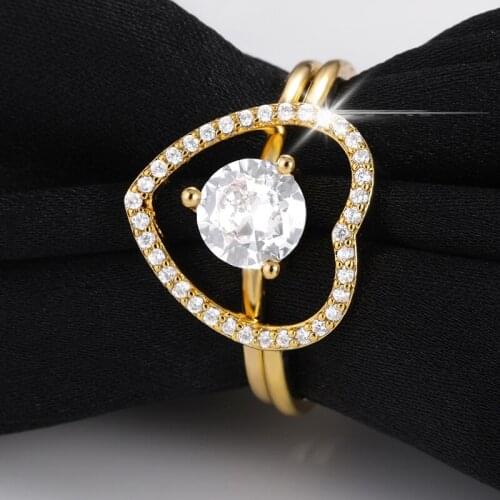 Layer Hollow Heart Rings For Female Girls Romantic Crystal Zircon Wedding Ring Women Jewelry Adjustable Couple Bague Gifts