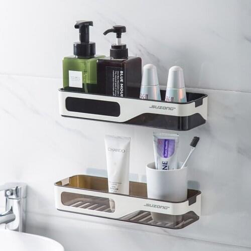 Wall Mounted Bathroom Organizer Shelf Cosmetic Shampoo Storage Rack Kitchen Plastic Holder Household Items Bathroom Accessories