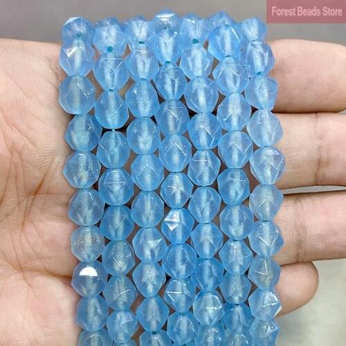 Natural Faceted Light Blue Chalcedony Jaspers Spacers Loose Beads 8MM for Making Jewelry DIY Accessories Bracelet 14" Strand