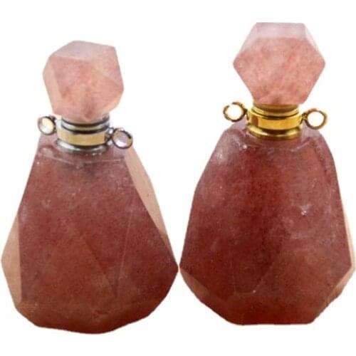 Natural Strawberry crystal essential oils diffuser Healing quartz perfume bottle pendant fashoin vial for necklace making