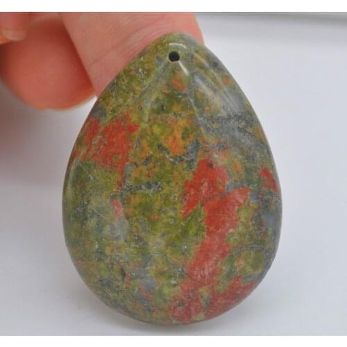 Natural 40x30MM Unakite Epidote Stone Bead Teardrop CAB Cabochon Hole Jewelry GEM Pendant 1PCS H155