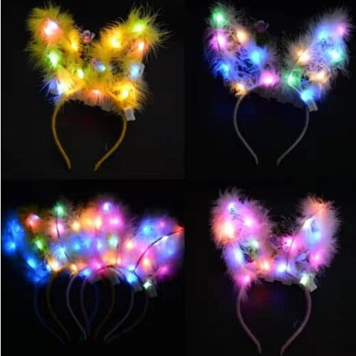 New extended 14 light-emitting flashing new year christmas feather ears hair hoop night market concert light-emitting head