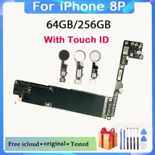 With Touch ID Original unlocked for iphone 8 Plus Motherboard, 64GB 256GB for iphone 8P Logic board with Clean iCloud +Chips